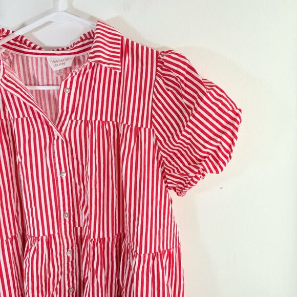 Fantastic Fawn Red White Stripe Sequin Tassel Fringe Shirt Dress Small College - Picture 9 of 14